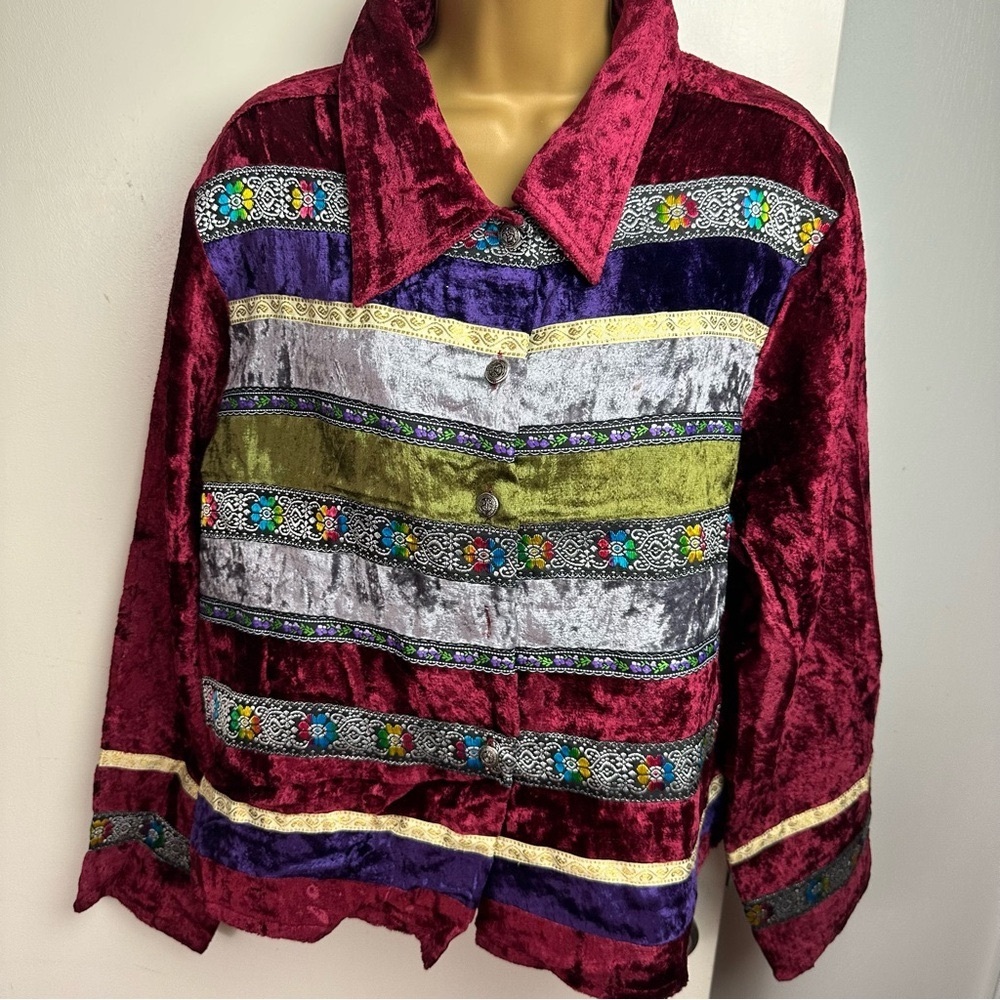 Chelsea Studio Red/Multicolored Vintage Velvet Floral Patchwork Jacket/Top NWT M